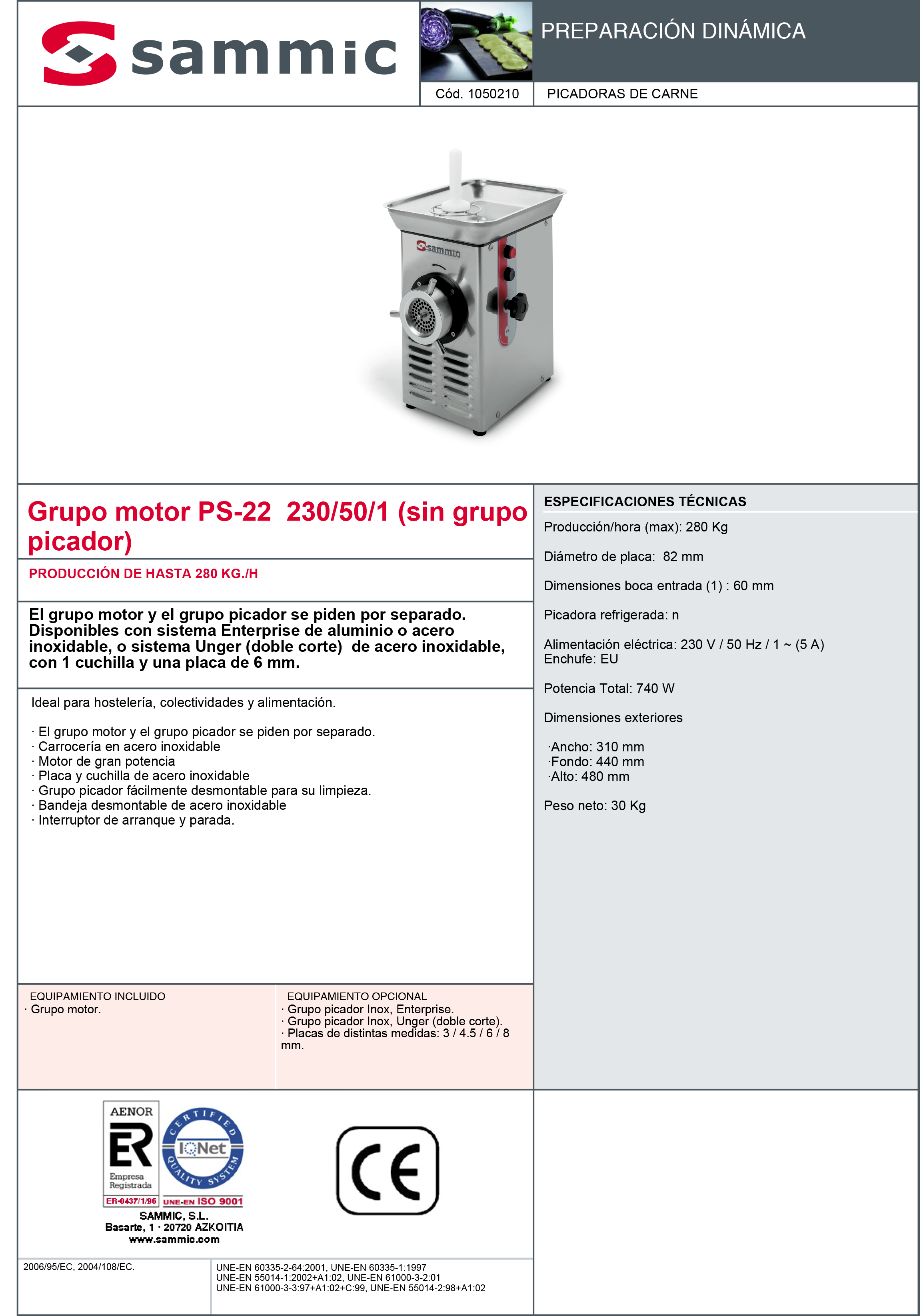 Imagen de Picadora de carne Sammic PS-22