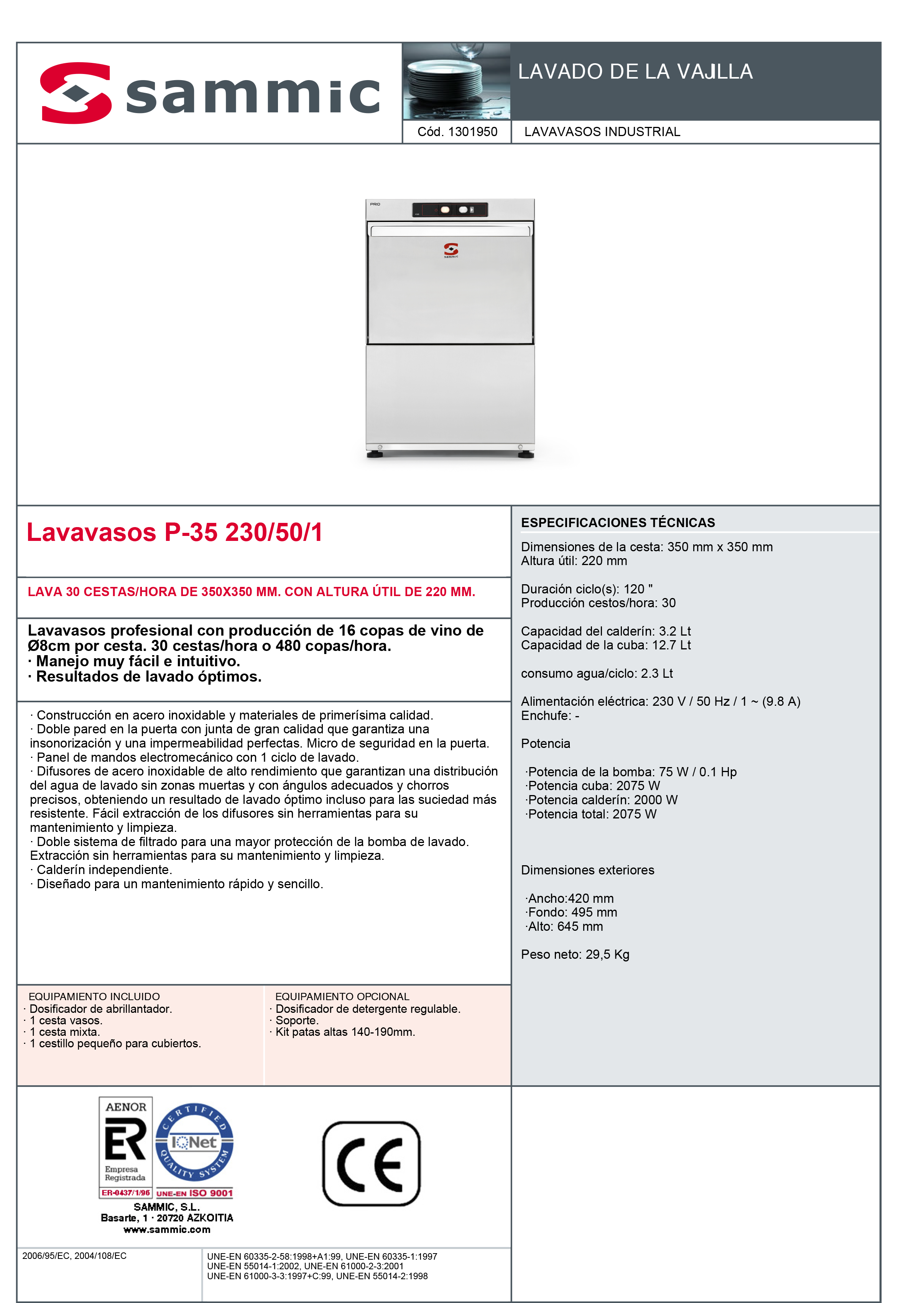Imagen de Lavavasos Sammic P-35