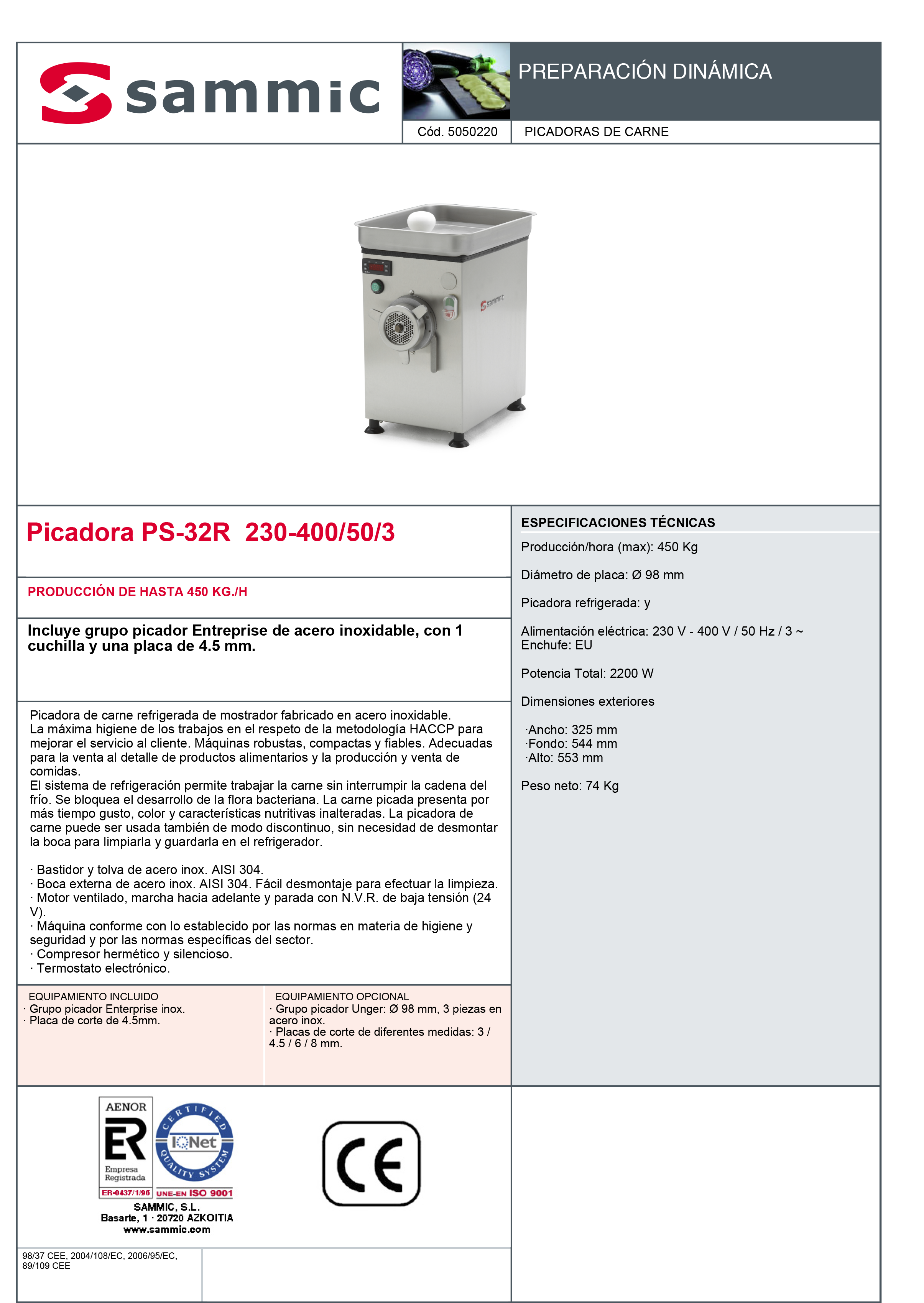 Imagen de Picadora de carne refrigerada PS-32R trifásica